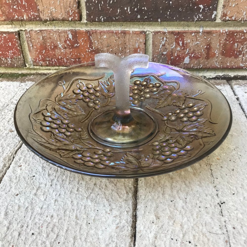 Mid Century Hordeurves Serving Tray Carnival Glass